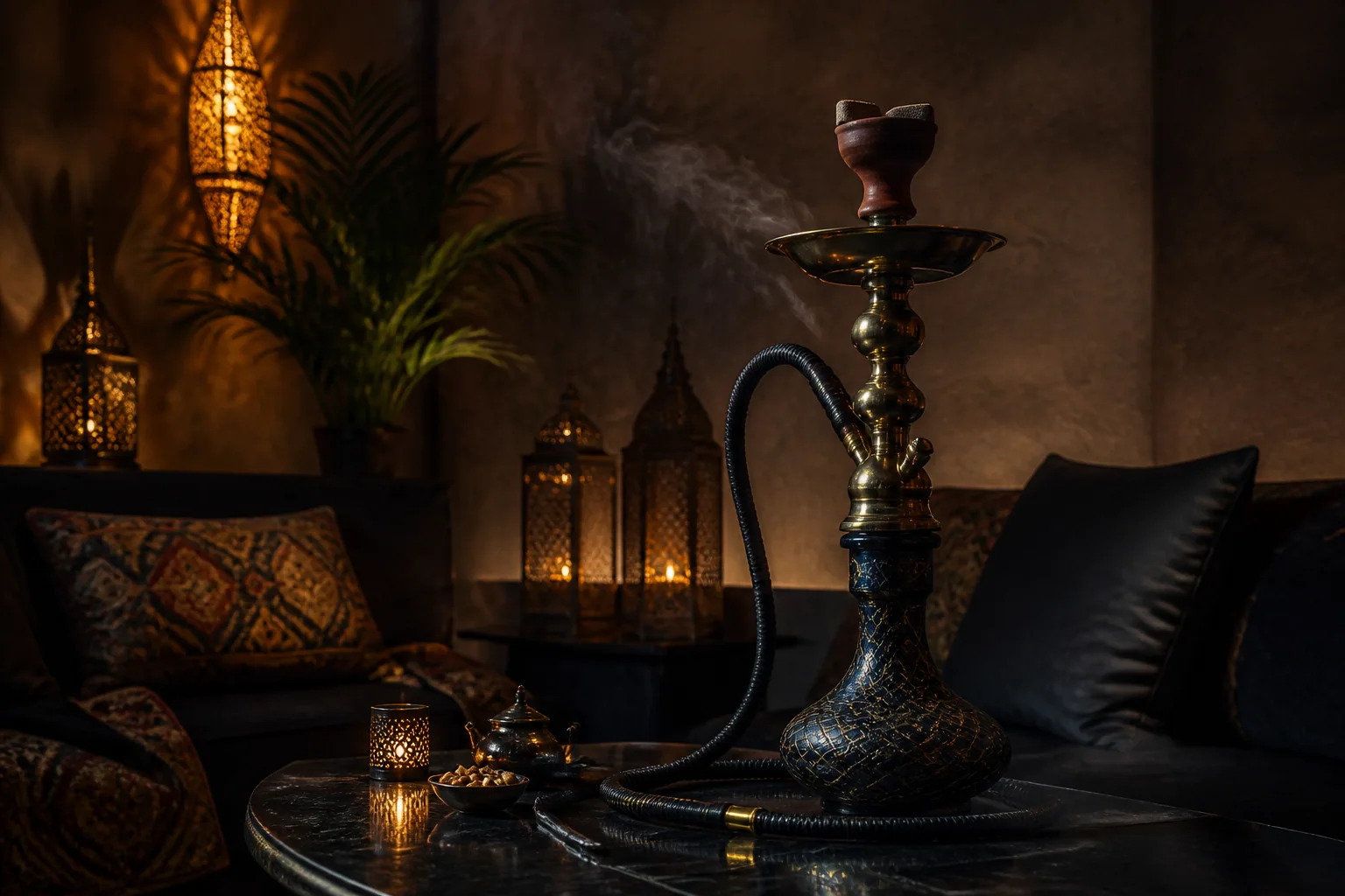 Inspiration visuelle d’un espace chicha, ne représentant pas une photographie officielle du Coin Bourgeoys.