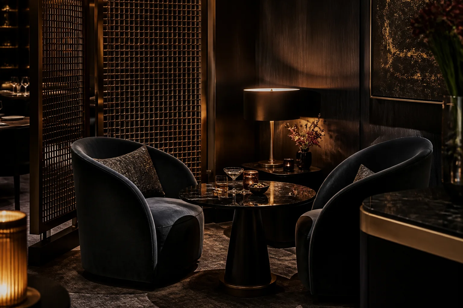 Inspiration visuelle d’un espace VIP intimiste, ne représentant pas une photographie officielle du Coin Bourgeoys.